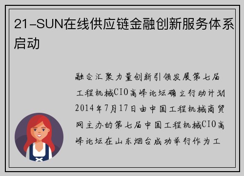 21-SUN在线供应链金融创新服务体系启动