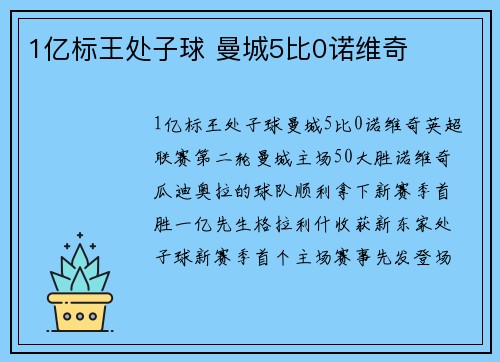 1亿标王处子球 曼城5比0诺维奇