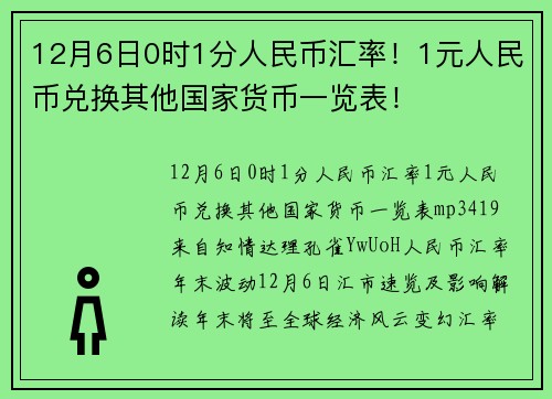 12月6日0时1分人民币汇率！1元人民币兑换其他国家货币一览表！
