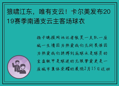 狼啸江东，唯有支云！卡尔美发布2019赛季南通支云主客场球衣