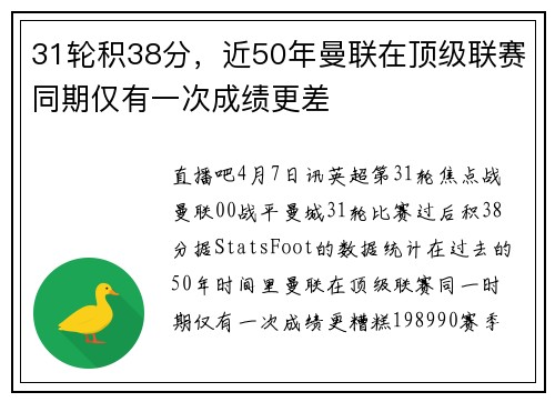 31轮积38分，近50年曼联在顶级联赛同期仅有一次成绩更差